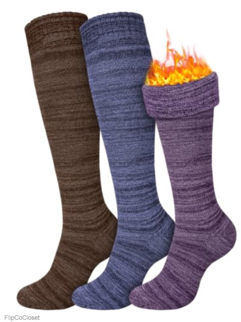 3 Pairs Women's Cotton Thermal Knee High Boot Socks Cushioned Warm Hiking